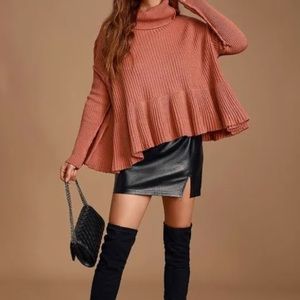 Free People Turtleneck Layered Rose Knit Rose icing Flowing Sweater
